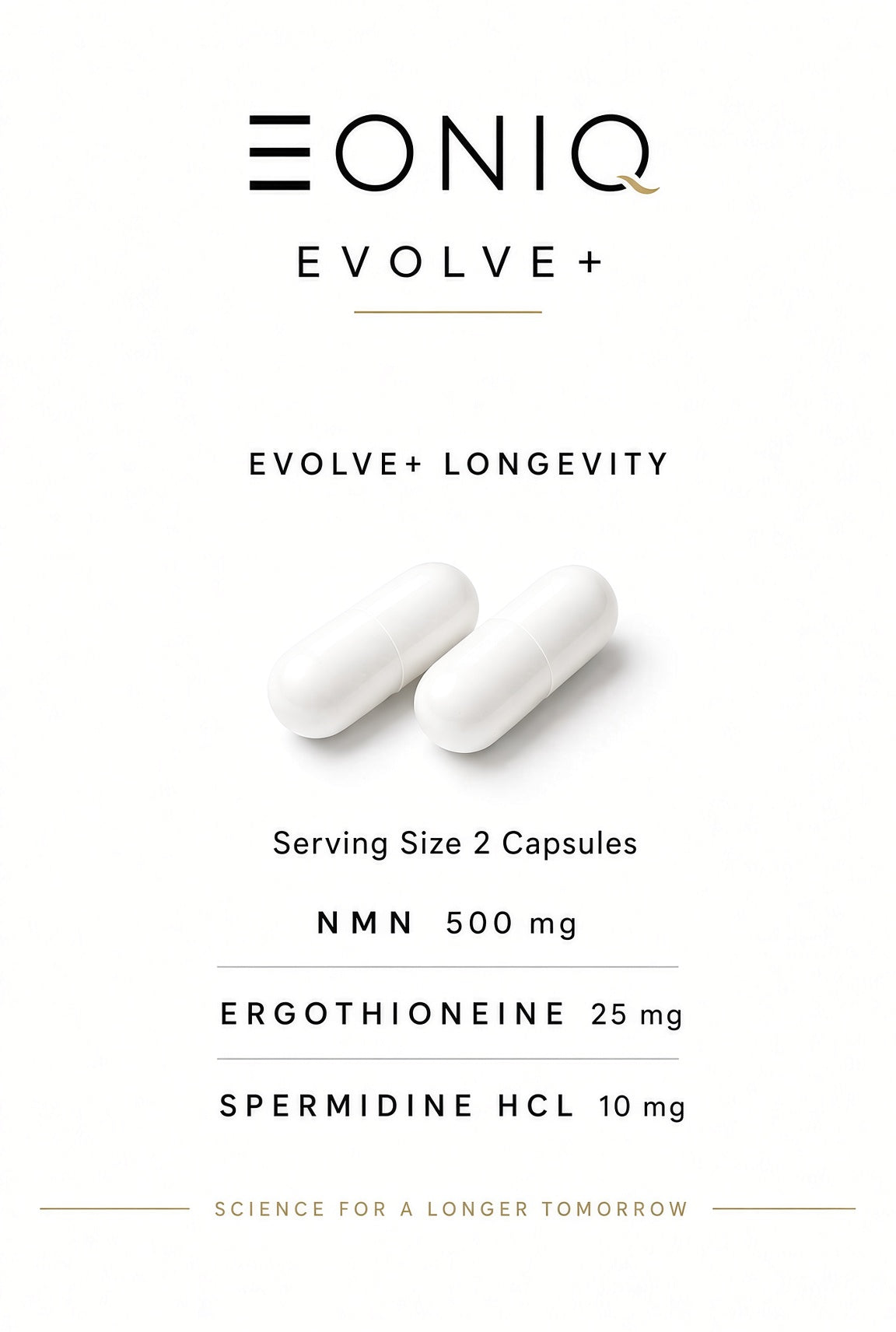 EONIQ EVOLVE+ LONGEVITY | NMN, Ergothioneine & Spermidine | 60 Capsules